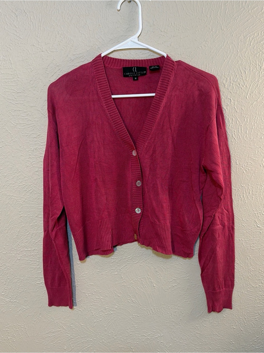 Carole Little Raspberry Button-Front V-Neck Cardigan
